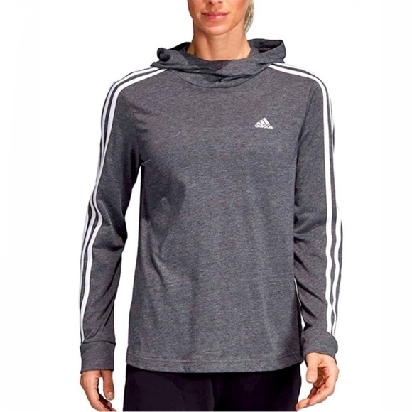 Adidas Womens Gray Primegreen Logo Long Sleeve Hoodie Sweatshirt M - Picture 1 of 5